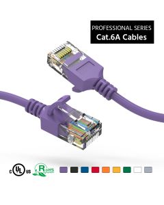 10Ft Cat6A UTP Slim Ethernet Network Booted Cable 28AWG Purple