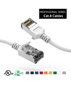 1Ft Cat.8 U/FTP Slim Ethernet Network Cable White 30AWG