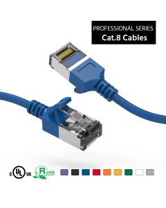 2Ft Cat.8 U/FTP Slim Ethernet Network Cable Blue 30AWG