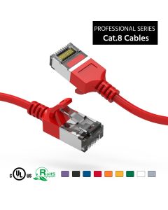 2Ft Cat.8 U/FTP Slim Ethernet Network Cable Red 30AWG