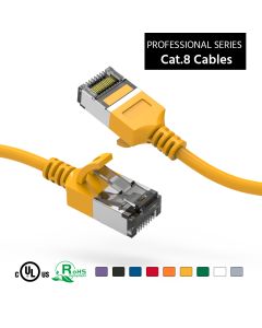 2Ft Cat.8 U/FTP Slim Ethernet Network Cable Yellow 30AWG