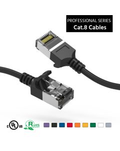 3Ft Cat.8 U/FTP Slim Ethernet Network Cable Black 30AWG