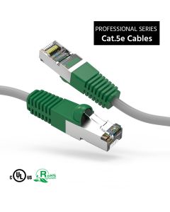 15Ft Cat.5E Shielded Crossover Cable Gray Wire/Green Boot
