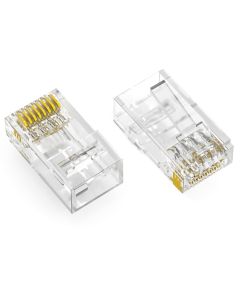RJ45 Cat.6A UTP Feed Through Plug for Solid and Stranded 3-Prong 50 Micron 100pk