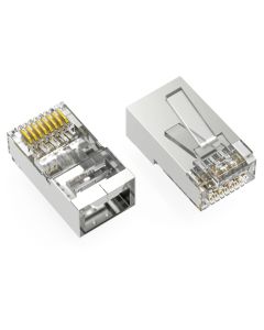 RJ45 Cat.6A STP Feed Through Plug for Solid and Stranded 3-Prong 50 Micron 100pk