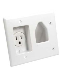 Recessed Low Voltage Cable Plate with Recessed Power, White