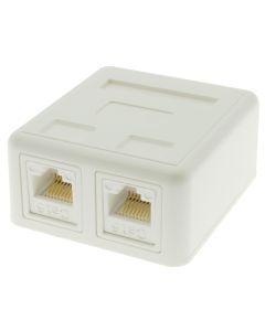 Cat.6 2Port Surface Mount Box with White Keystone Jacks Built-in