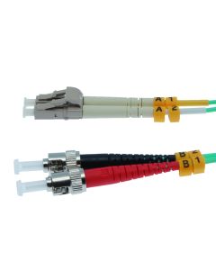 10m LC/UPC-ST/UPC OM3 Multimode Duplex OFNR 2.0mm Aqua Fiber Optic Patch Cable