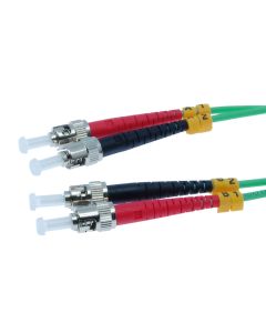 1m ST/UPC-ST/UPC OM3 Multimode Duplex OFNR 2.0mm Aqua Fiber Optic Patch Cable