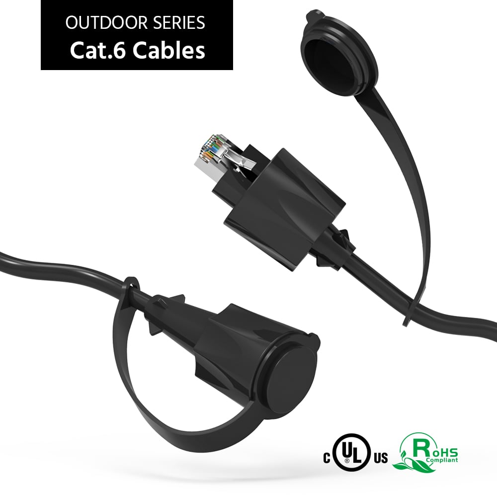 100Ft Cat.6 SFTP Industrial Outdoor Patch Cable w/Dust Cap Black