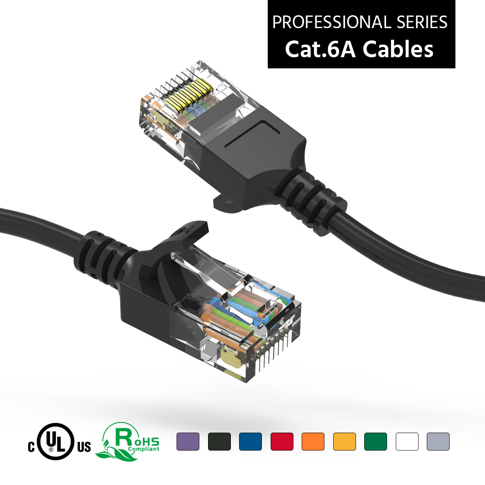 0.75Ft Cat6A UTP Slim Ethernet Network Booted Cable 28AWG Black