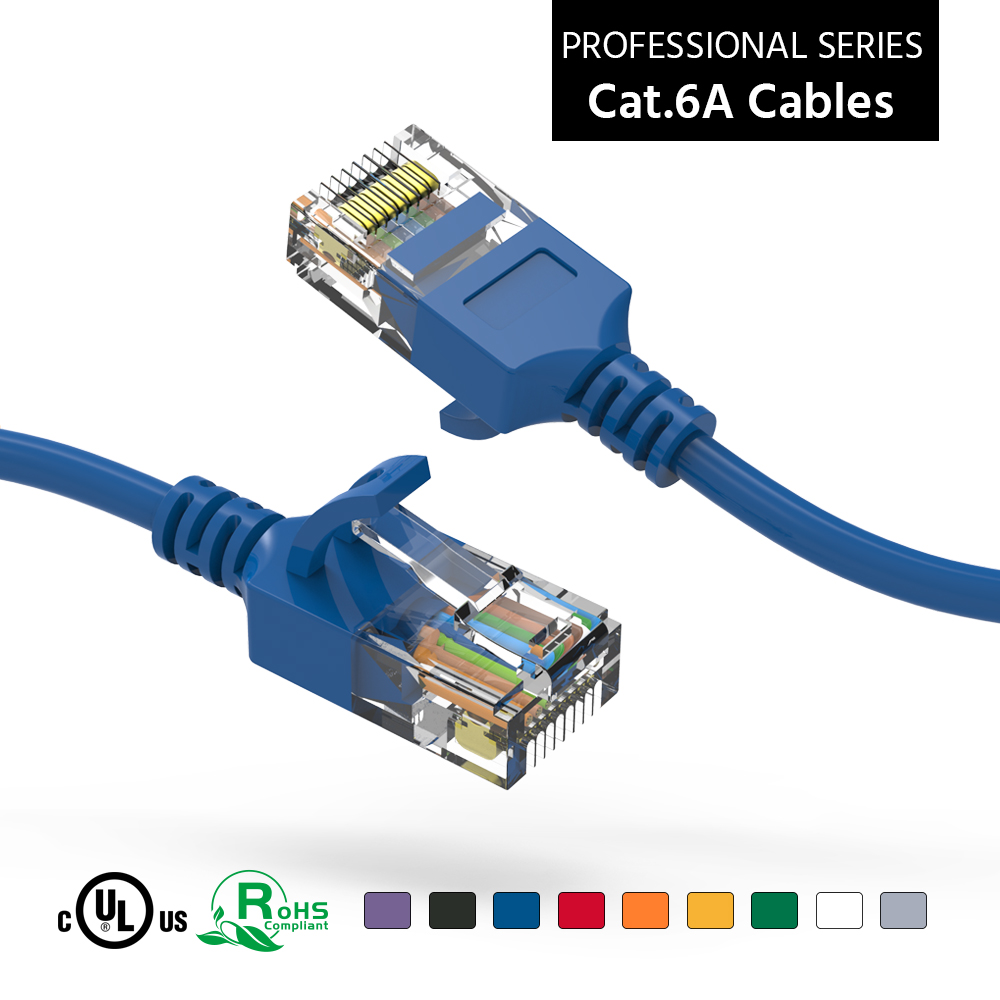 0.75Ft Cat6A UTP Slim Ethernet Network Booted Cable 28AWG Blue