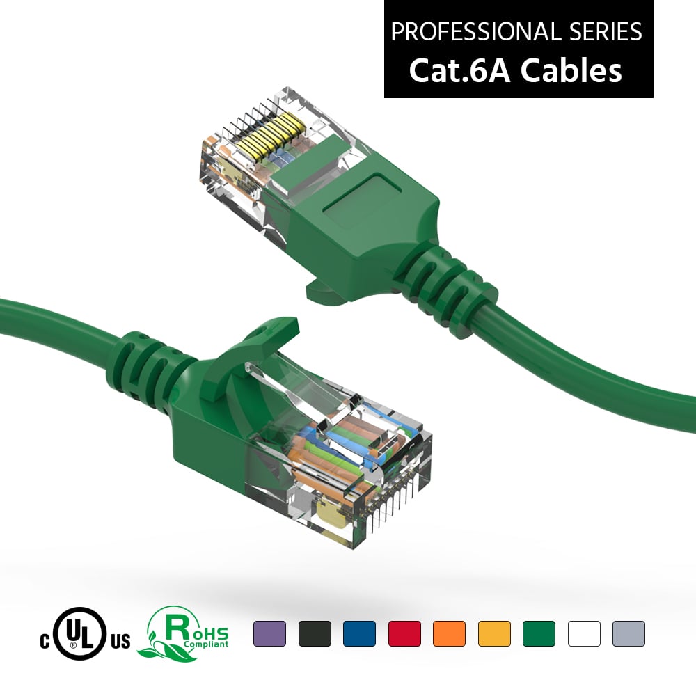 0.75Ft Cat6A UTP Slim Ethernet Network Booted Cable 28AWG Green