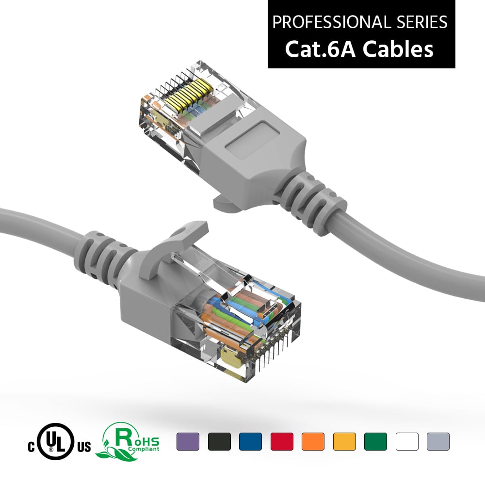 0.75Ft Cat6A UTP Slim Ethernet Network Booted Cable 28AWG Gray