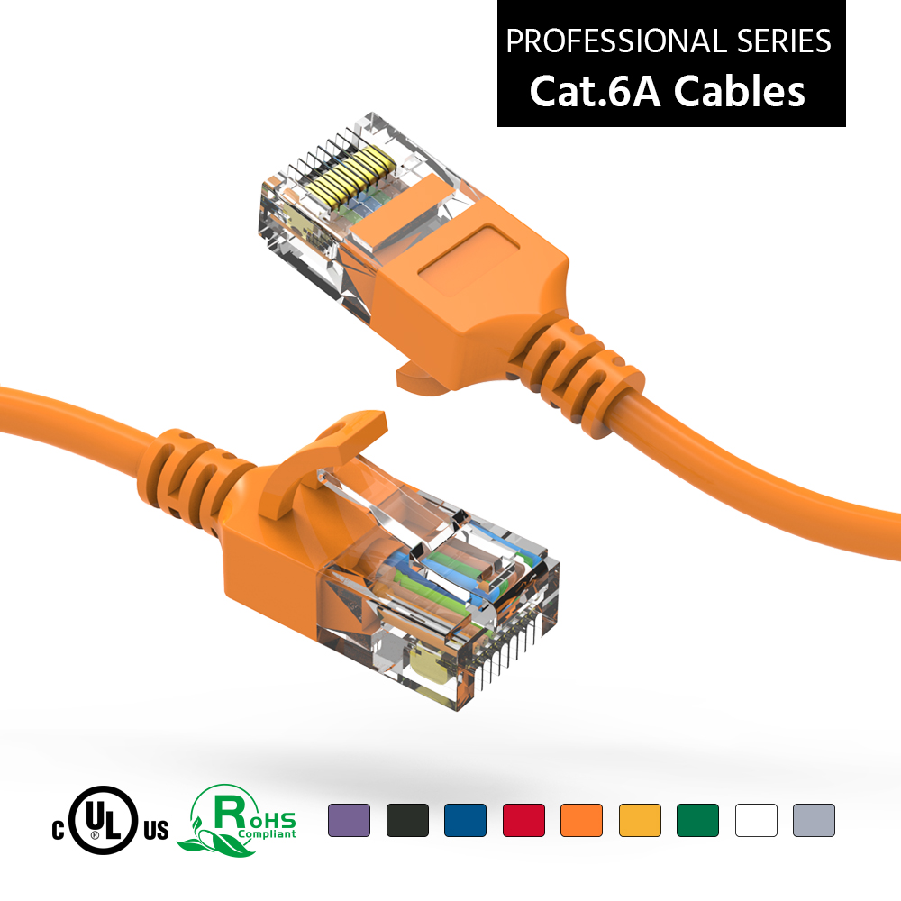 0.75Ft Cat6A UTP Slim Ethernet Network Booted Cable 28AWG Orange