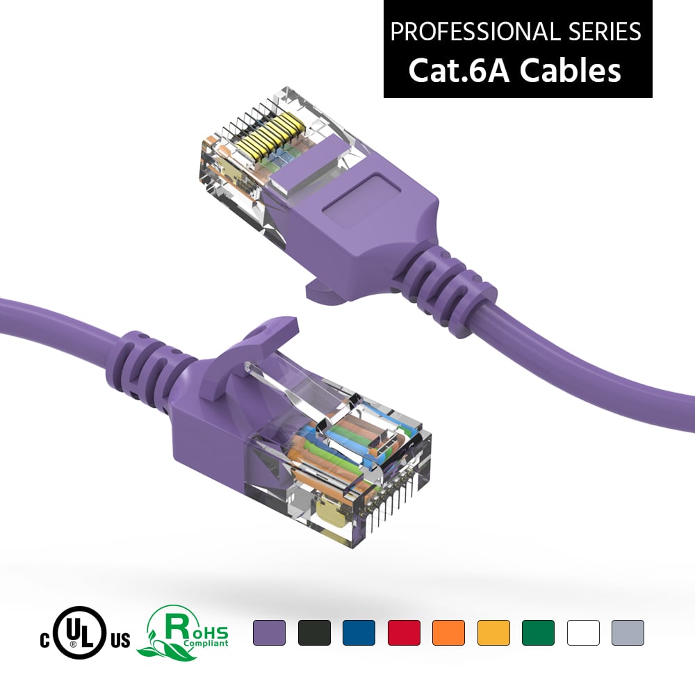 0.75Ft Cat6A UTP Slim Ethernet Network Booted Cable 28AWG Purple