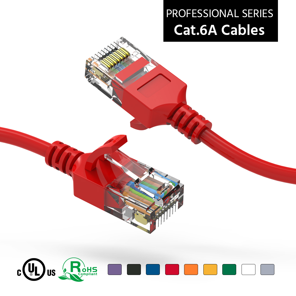 0.75Ft Cat6A UTP Slim Ethernet Network Booted Cable 28AWG Red