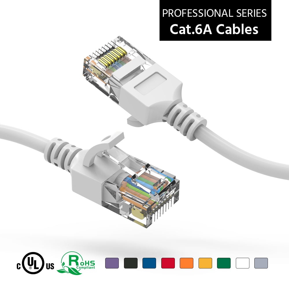 0.75Ft Cat6A UTP Slim Ethernet Network Booted Cable 28AWG White