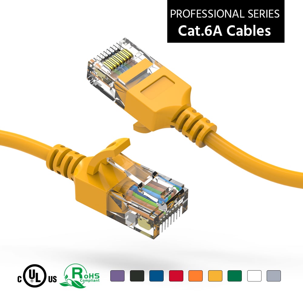0.75Ft Cat6A UTP Slim Ethernet Network Booted Cable 28AWG Yellow