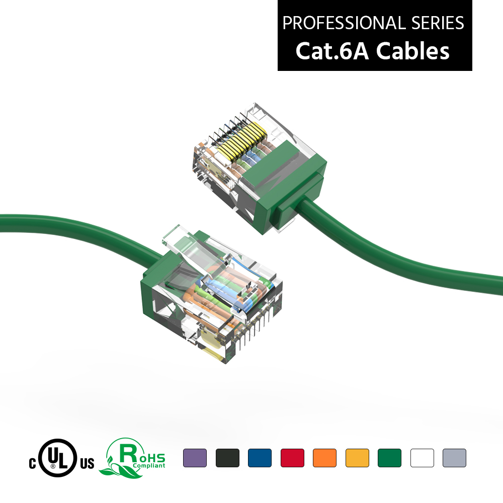 0.5Ft Cat6A UTP Super-Slim Ethernet Network Cable 32AWG Green