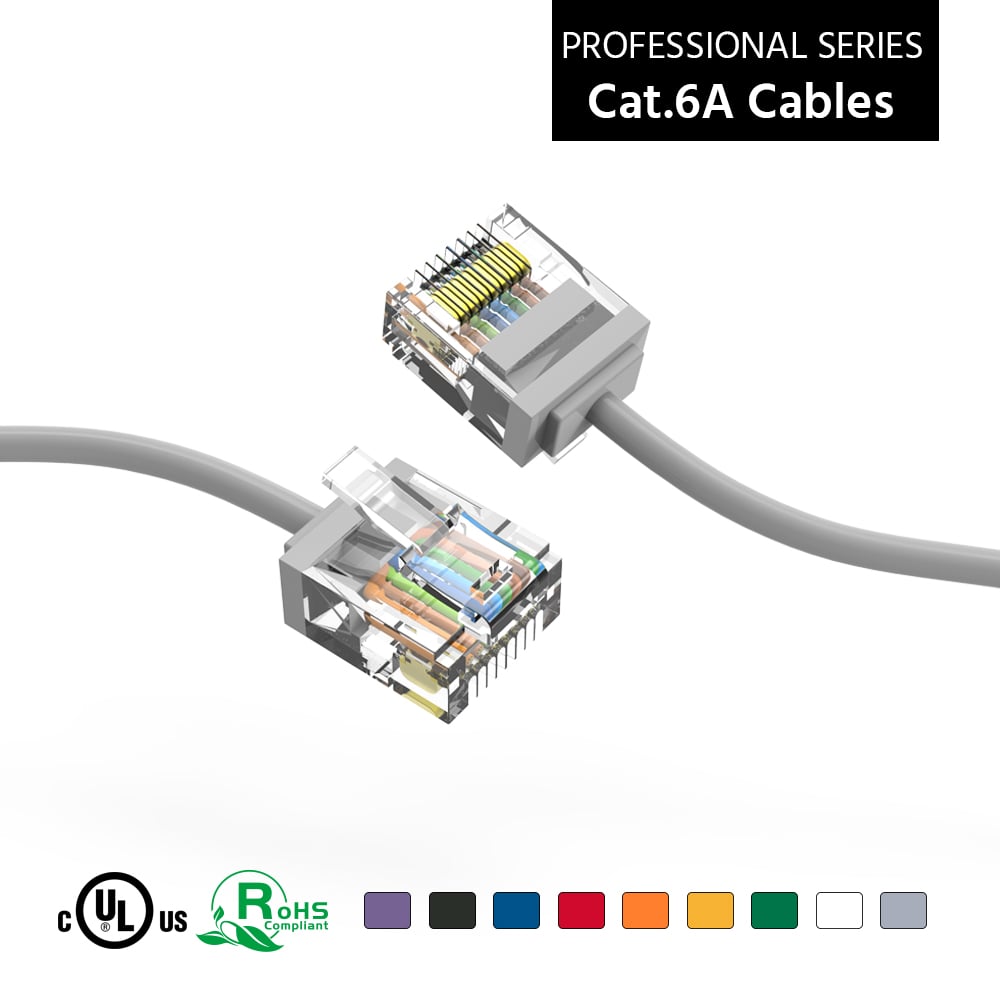 0.5Ft Cat6A UTP Super-Slim Ethernet Network Cable 32AWG Gray