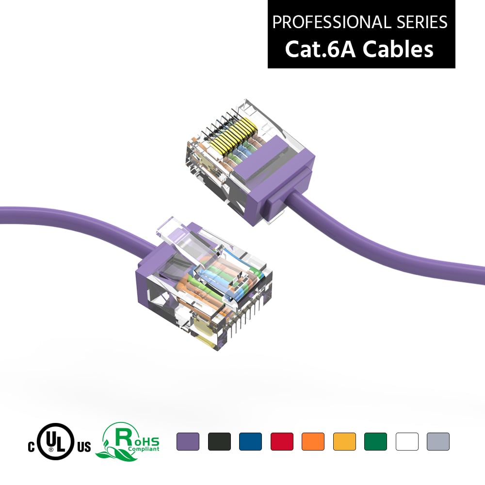 0.5Ft Cat6A UTP Super-Slim Ethernet Network Cable 32AWG Purple