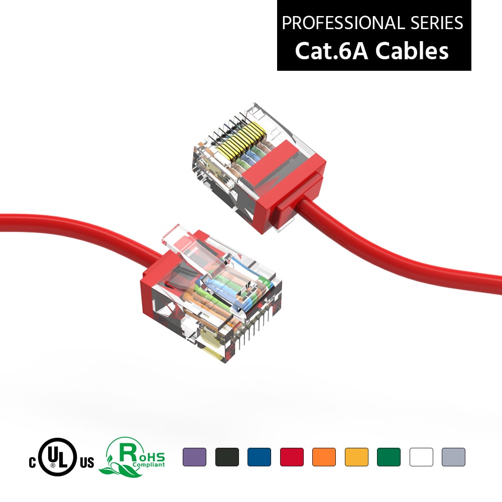 0.5Ft Cat6A UTP Super-Slim Ethernet Network Cable 32AWG Red