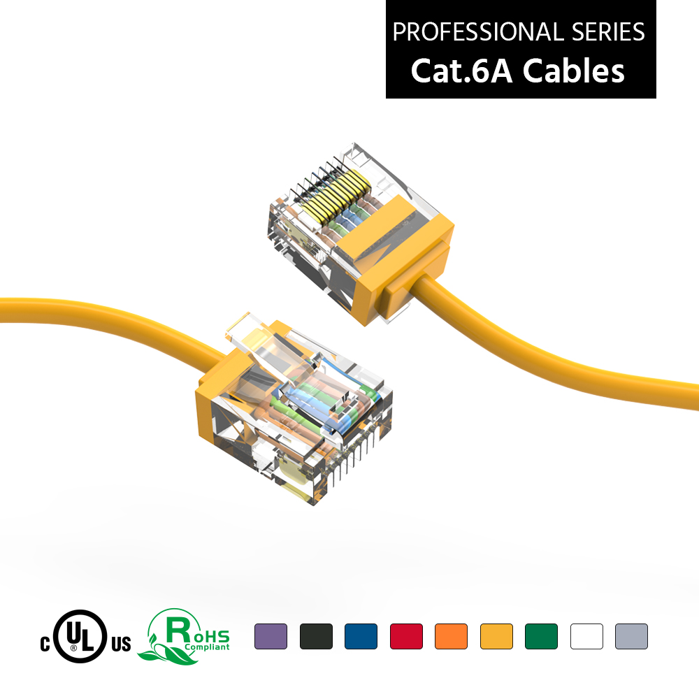 0.5Ft Cat6A UTP Super-Slim Ethernet Network Cable 32AWG Yellow