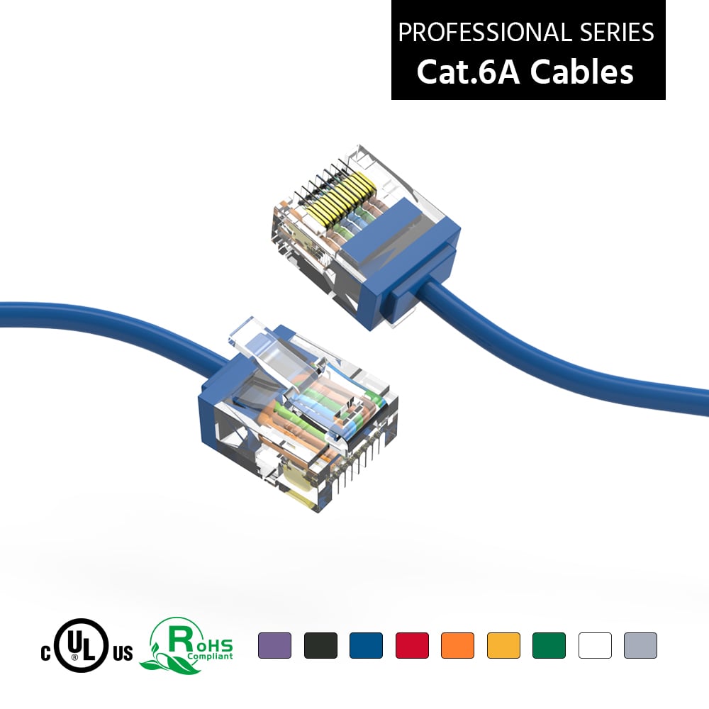 1Ft Cat6A UTP Super-Slim Ethernet Network Cable 32AWG Blue