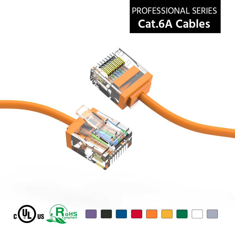 1Ft Cat6A UTP Super-Slim Ethernet Network Cable 32AWG Orange