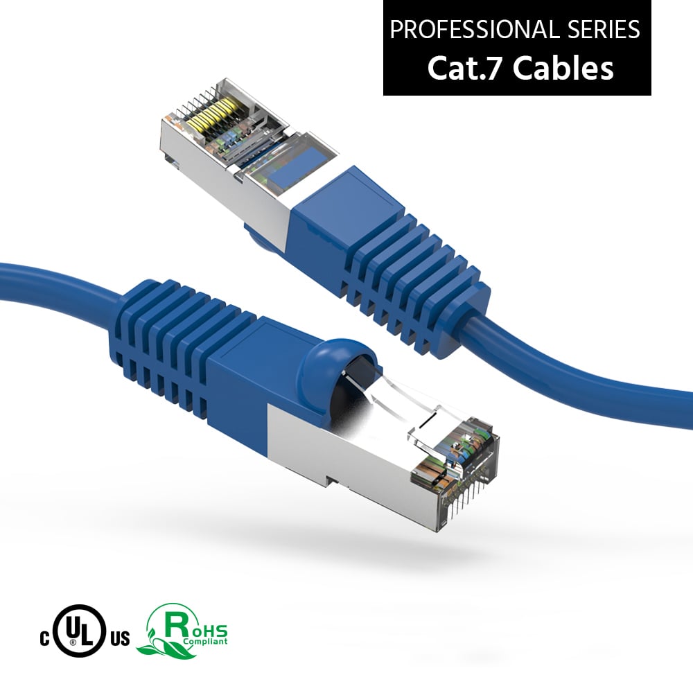 2Ft Cat7 Shielded (SSTP) 600MHz Ethernet Network Booted Cable Blue