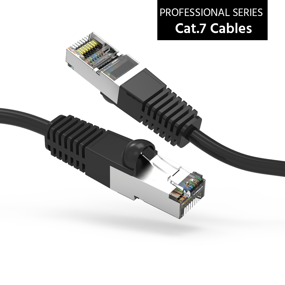 3Ft Cat7 Shielded (SSTP) 600MHz Ethernet Network Booted Cable Black