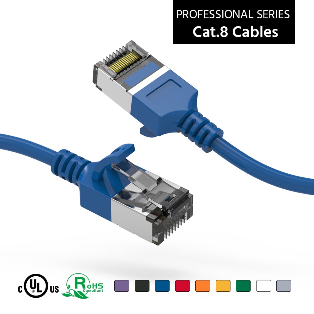 1Ft Cat.8 U/FTP Slim Ethernet Network Cable Blue 30AWG