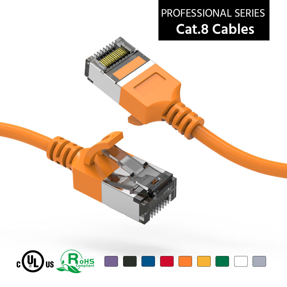 1Ft Cat.8 U/FTP Slim Ethernet Network Cable Orange 30AWG