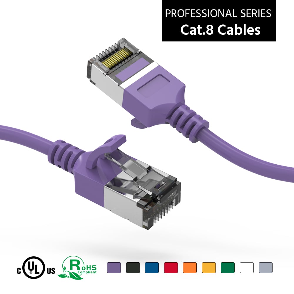 1Ft Cat.8 U/FTP Slim Ethernet Network Cable Purple 30AWG
