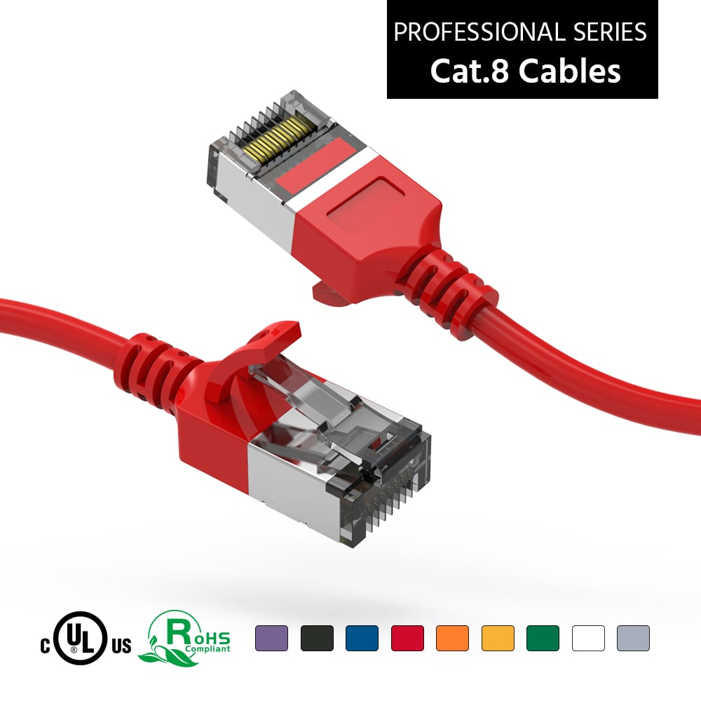 1Ft Cat.8 U/FTP Slim Ethernet Network Cable Red 30AWG
