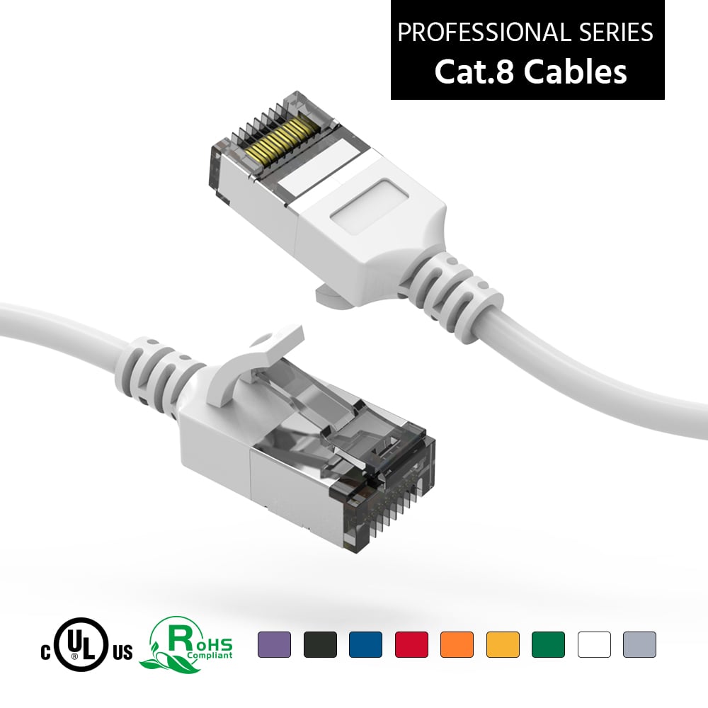 1Ft Cat.8 U/FTP Slim Ethernet Network Cable White 30AWG