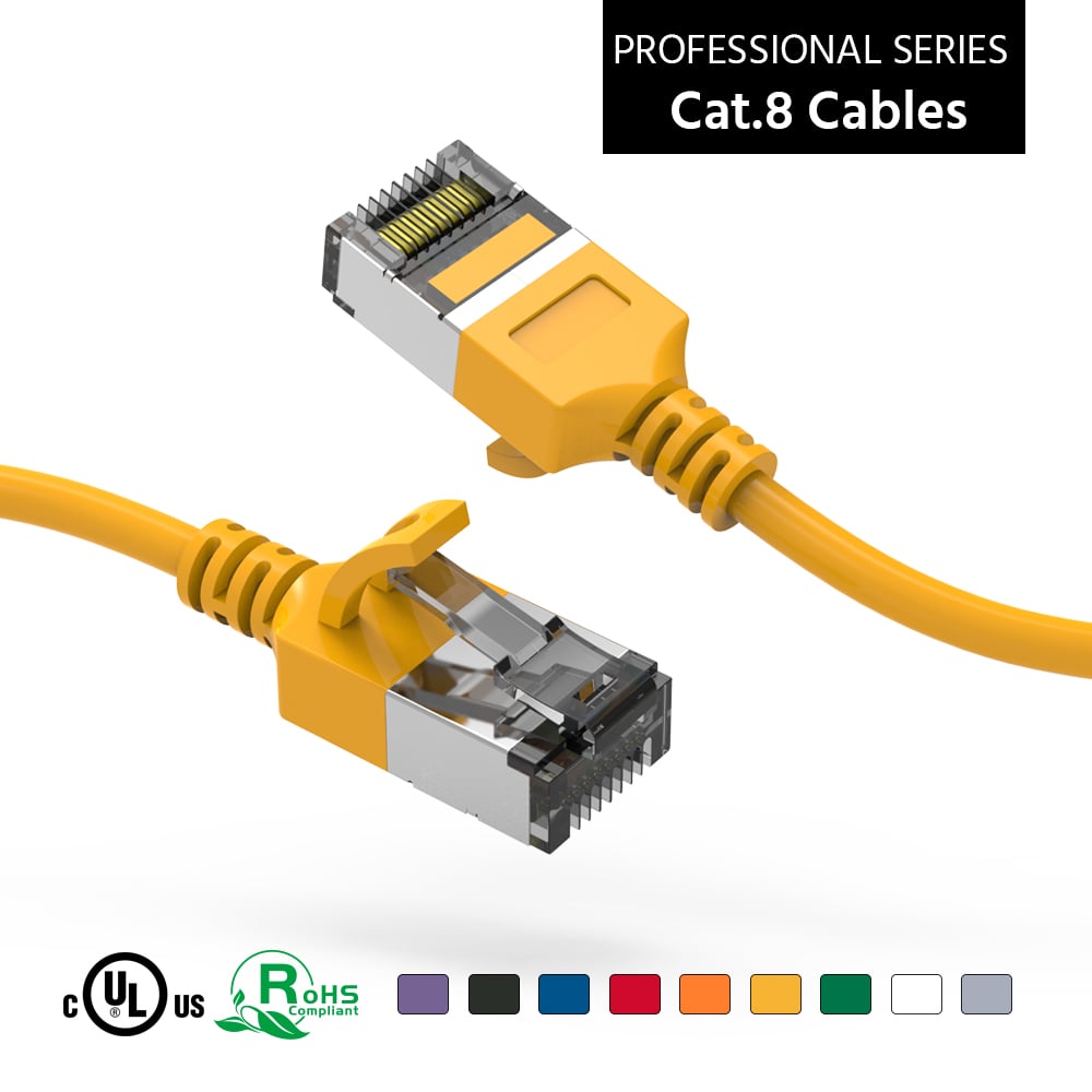 1Ft Cat.8 U/FTP Slim Ethernet Network Cable Yellow 30AWG