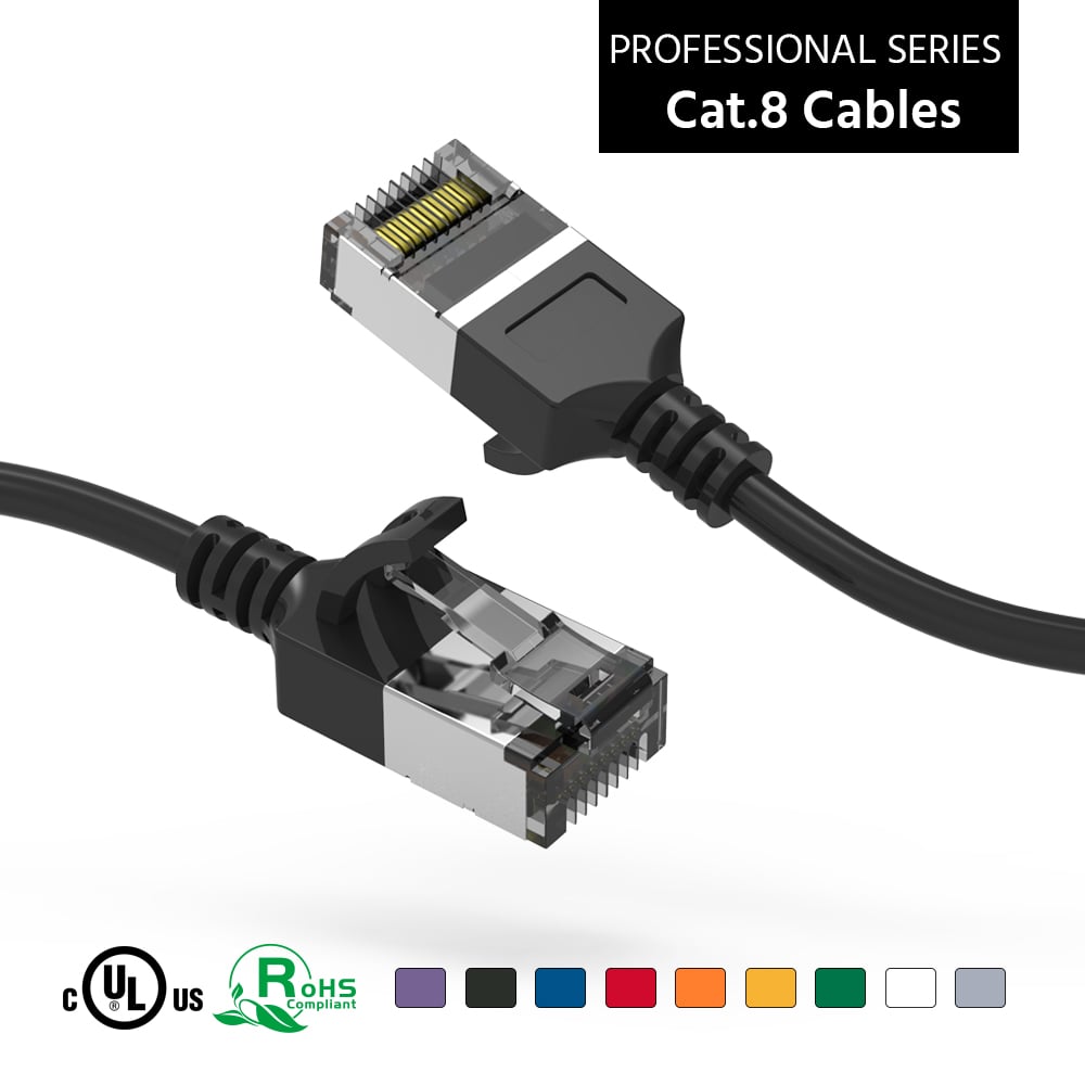 2Ft Cat.8 U/FTP Slim Ethernet Network Cable Black 30AWG