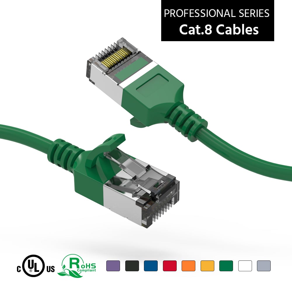2Ft Cat.8 U/FTP Slim Ethernet Network Cable Green 30AWG