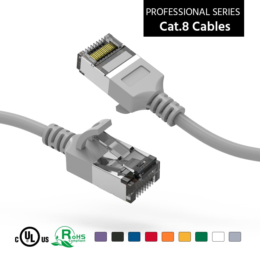 2Ft Cat.8 U/FTP Slim Ethernet Network Cable Gray 30AWG