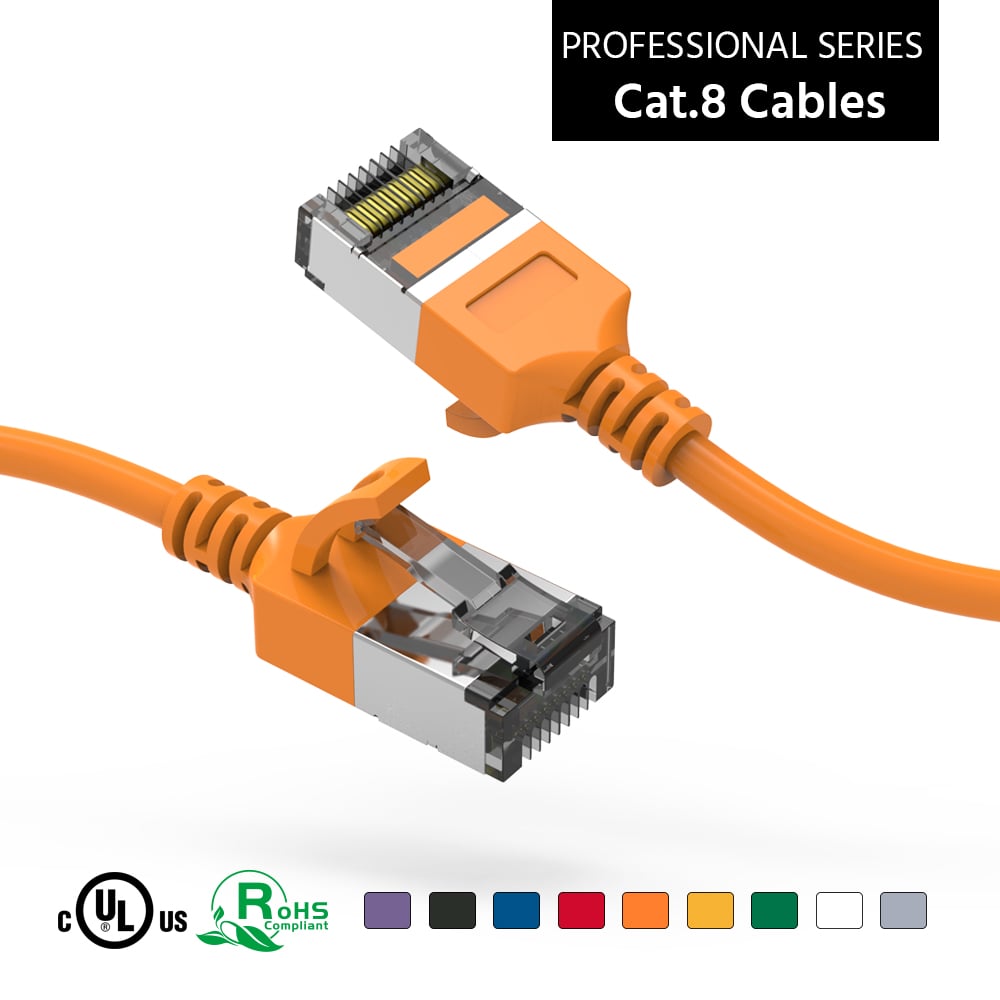 2Ft Cat.8 U/FTP Slim Ethernet Network Cable Orange 30AWG
