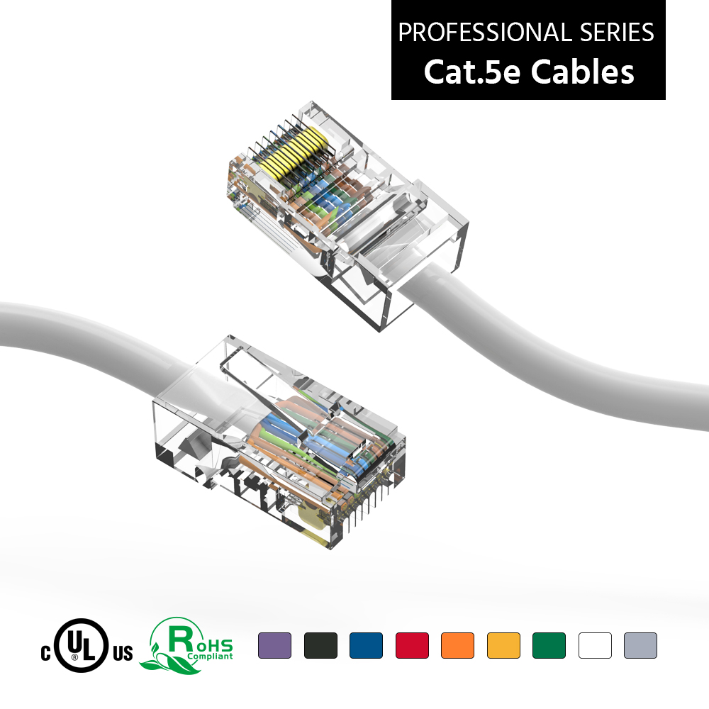 50Ft Cat5E UTP Ethernet Network Non Booted Cable White