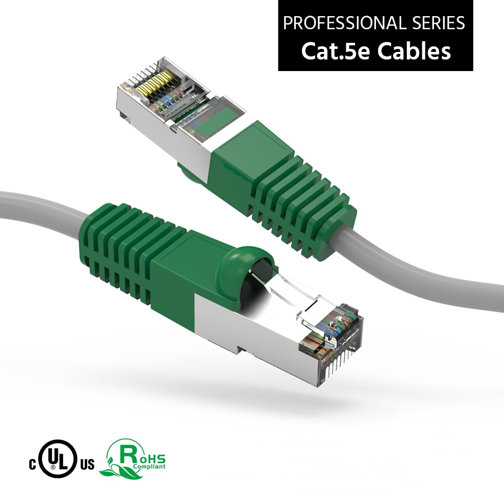 5Ft Cat.5E Shielded Crossover Cable Gray Wire/Green Boot