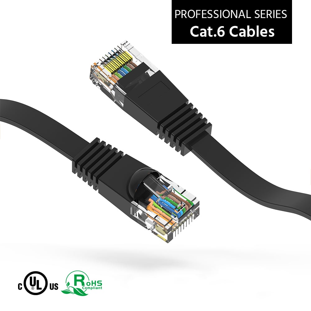 3Ft Cat6 Flat Ethernet Network Cable Black