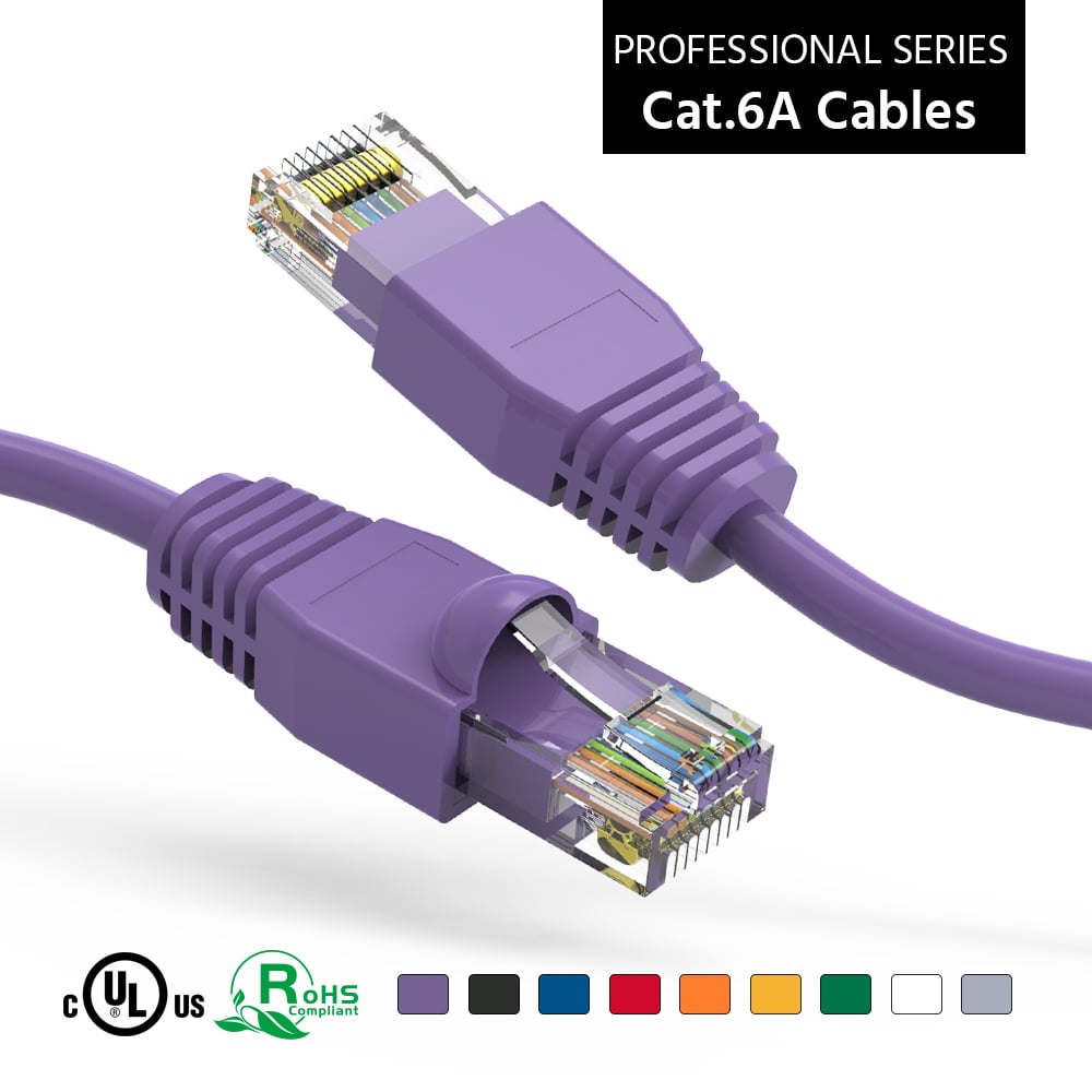 1Ft Cat6A UTP Ethernet Network Booted Cable Purple