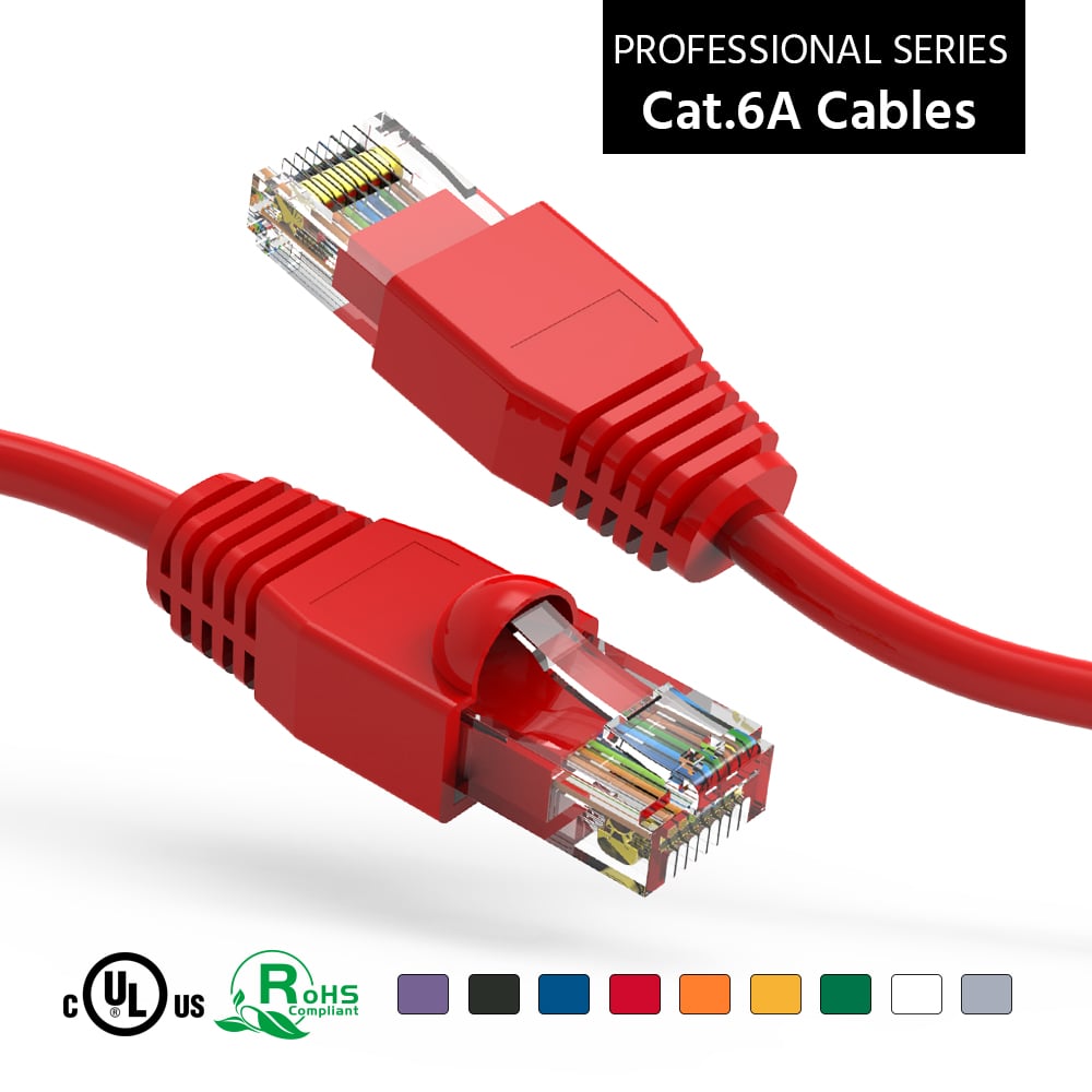 1Ft Cat6A UTP Ethernet Network Booted Cable Red