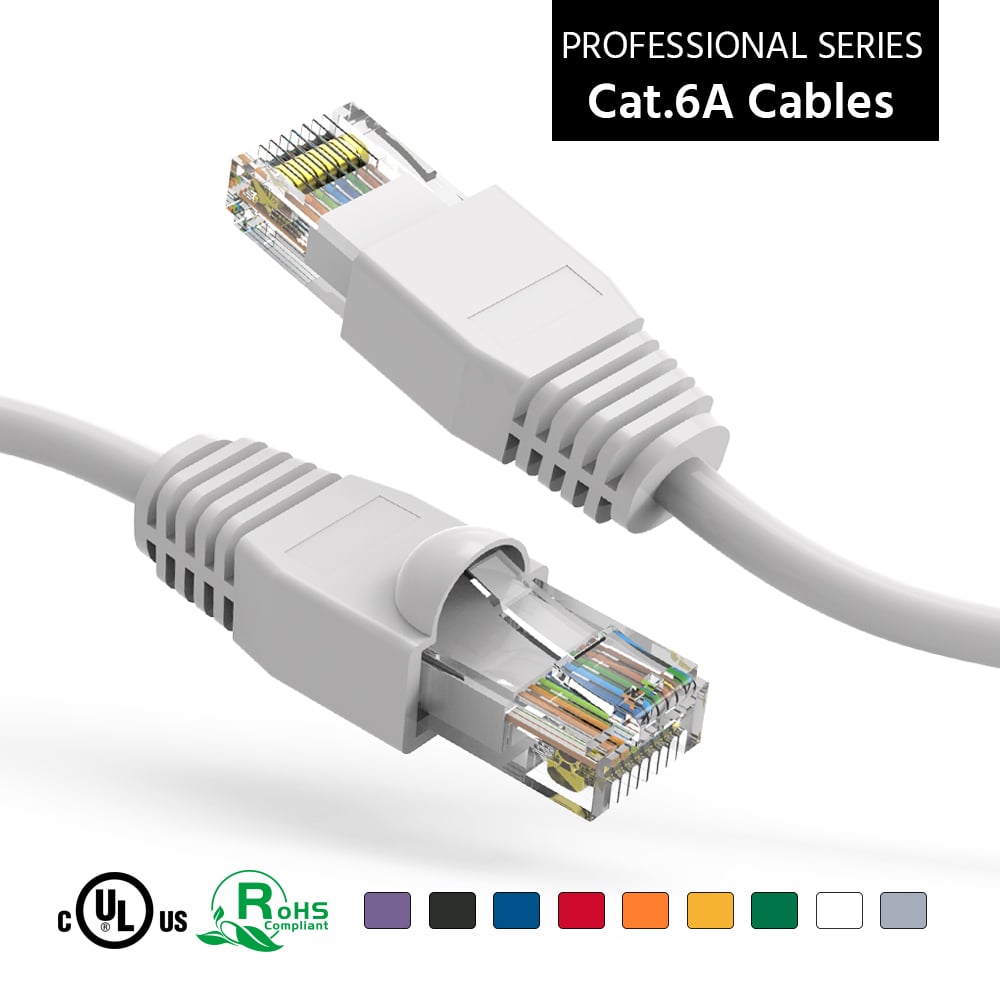 1Ft Cat6A UTP Ethernet Network Booted Cable White