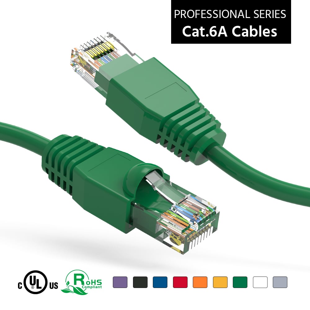 2Ft Cat6A UTP Ethernet Network Booted Cable Green