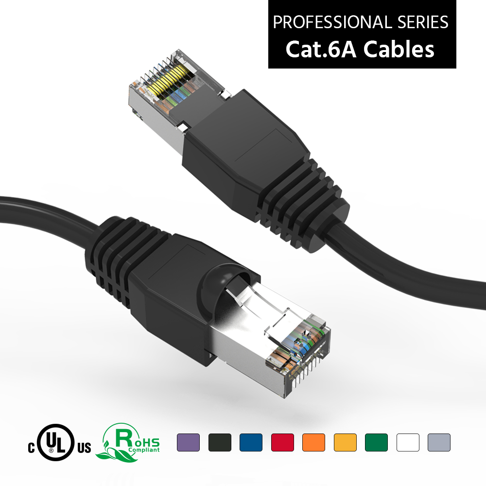 3Ft Cat6A Shielded (SSTP) Ethernet Network Booted Cable Black